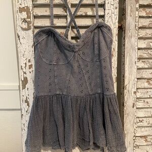 Free People Sleeveless Bustier Top w/ Eyelet and Ruffle